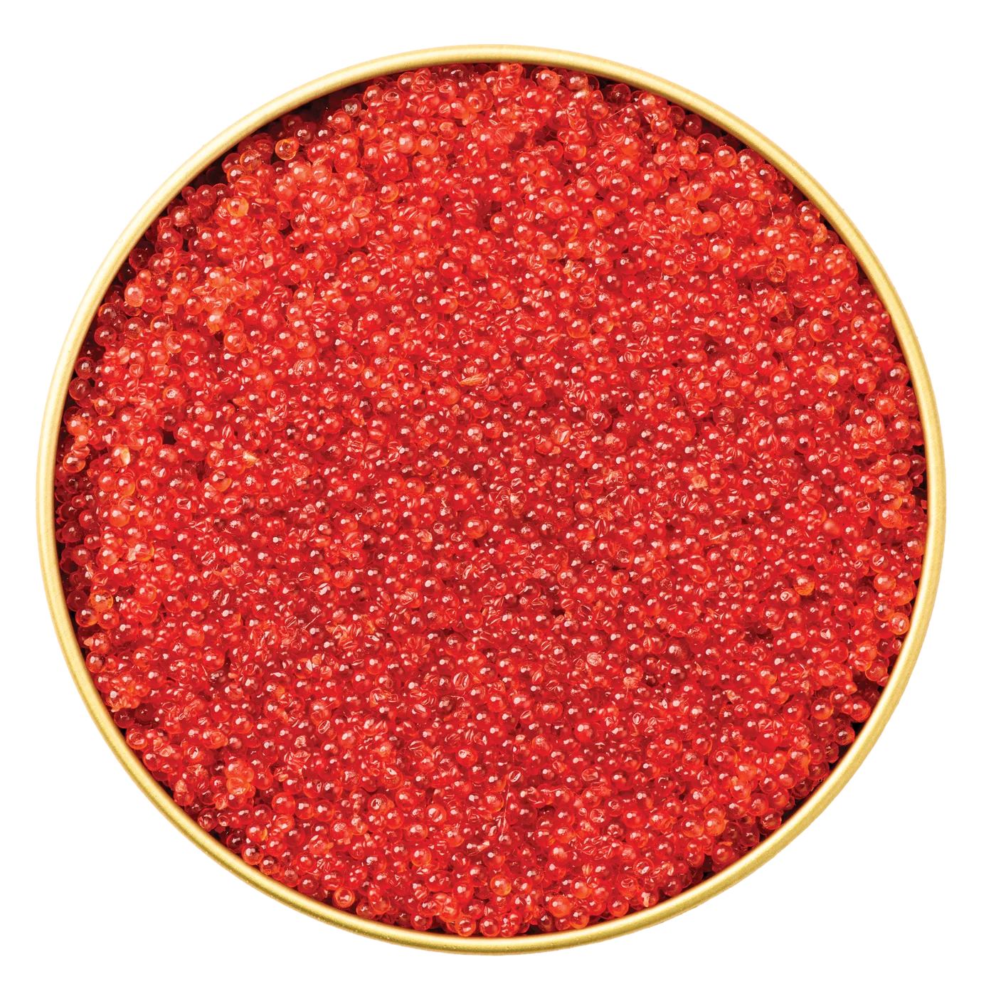 An open tin of sockeye roe photographed from above.